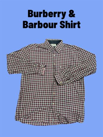 Vintage Burberry & Barbour Shirt Men’s Checked Cotton Button Up Country Casual Long Sleeve