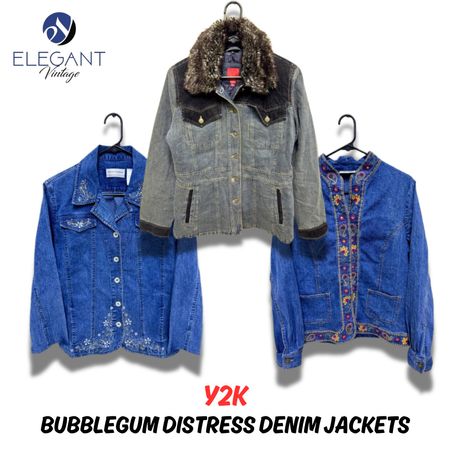 Y2K Bubblegum Distress Denim Jackets - EV0293