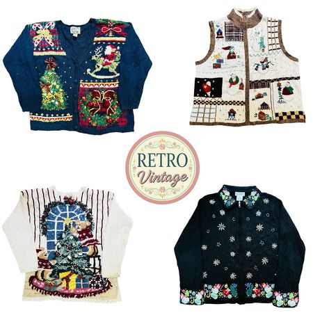 Vintage Christmas Teddy Bear Knit Jumper Embroidered Holiday Sweater |E| (ch2)