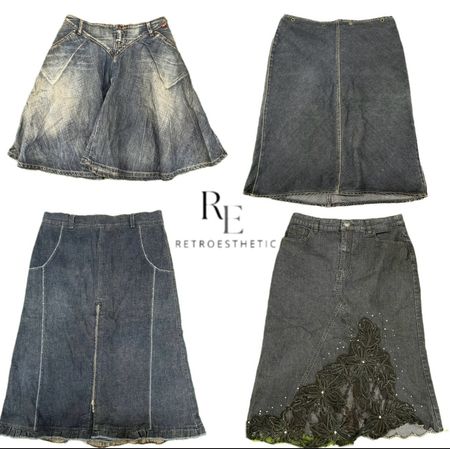Y2K Paris Hilton Era Girl Denim Midi Skirts RE-3479