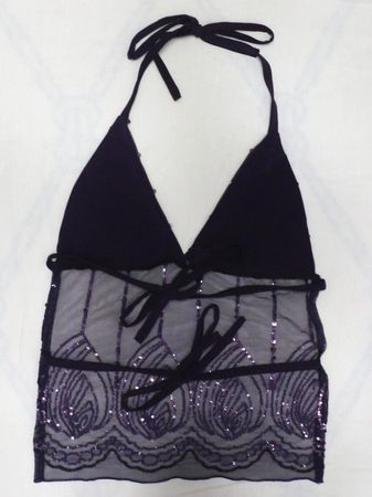CR1890 UPCYCLED SEQUIN MESH HALTER TOP