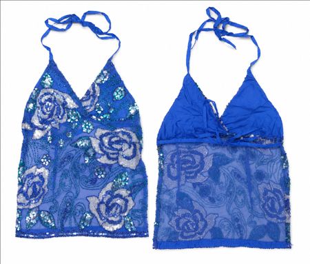 CR1891 UPCYCLED EMBELLISHED HALTER TOP