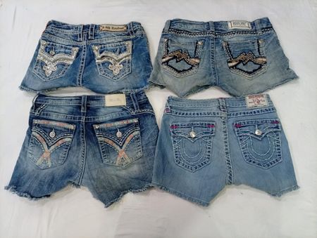 CR9971 Upcycled Mix Branded Mini Denim Shorts