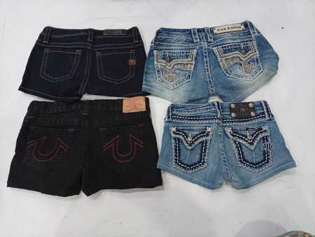 CR9972 Upcycled Mix Branded Mini Denim Shorts