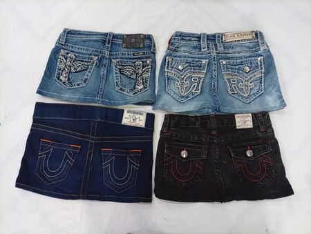 CR9993 Upcycled Mix Branded Mini Denim Skirts