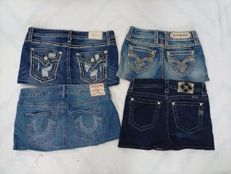CR9996 Upcycled Mix Branded Mini Denim Skirts