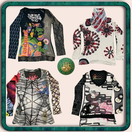 Y2k Authentic Desigual Artistic Long-Sleeve Top – Vibrant Graphic Print