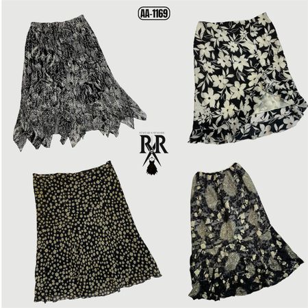 Y2K Black Floral Mix Poly Skirts (AA-1169)