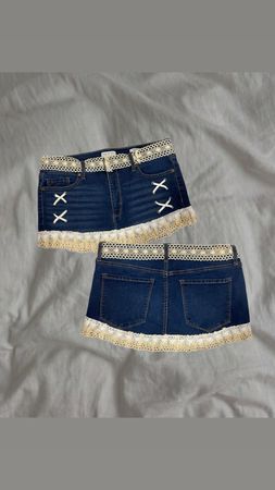 Upcycled Crochet Trim Denim Skirt