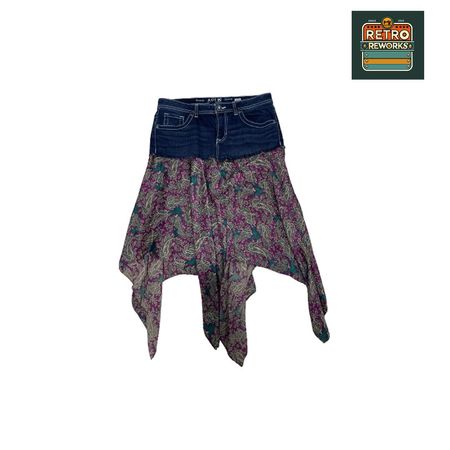 SS26 Upcycled Denim & Silk Scarf Asymmetrical Skirts