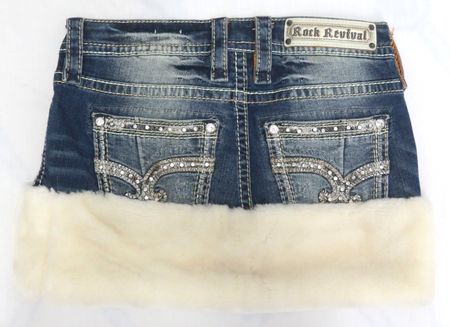 CR1899 UPCYCLED FUR DENIM MINI SKIRT