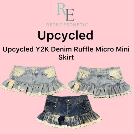 Upcycled Y2K Denim Ruffle Micro Mini Skirt