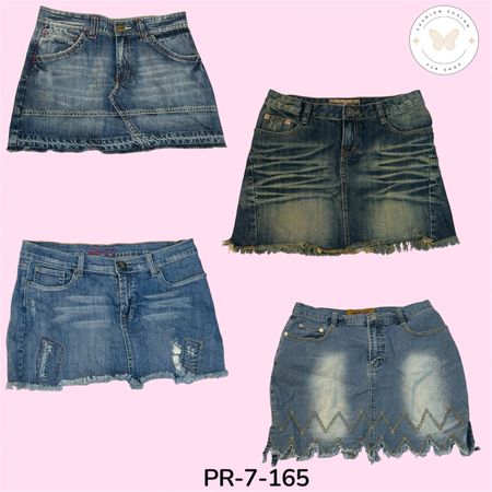 Distressed Denim Midi Skirt with Front Split (PR-7-165)