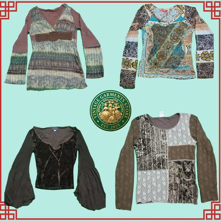 Premium Vintage Mish Tops Bundle - Damen trendy Mesh Top Bluse 19 Stück Mix Größen (S-XL)