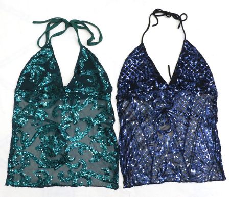 CR1904 UPCYCLED EMBELLISHED HALTER TOP