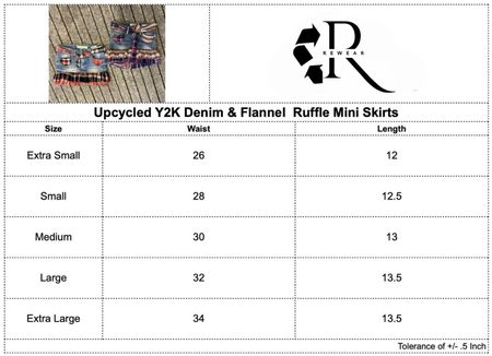 Upcycled Y2K Denim & Flannel Ruffle Mini Skirt