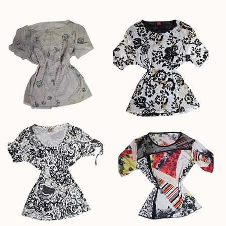 Y2K Black Ink Floral Tops - ST-020