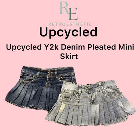 Upcycled Y2K Denim Pleated Mini Skirts