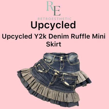 Upcycled Denim Ruffle Mini Skirt