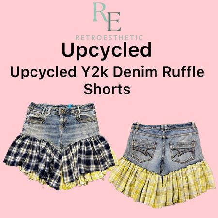 Upcycled Denim Ruffle Mini Skirt