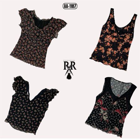 Y2K Black Floral Mix Tops (AA-1187)