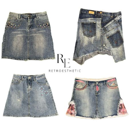 Y2K Paris Hilton Era Girl Denim Midi Skirts RE-3505