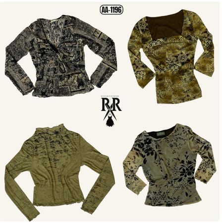 Hauts à manches longues en maille mixte grunge terreux Y2K (AA-1196)