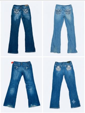 Y2K Vintage Bootcut Jeans Bundle • Rhinestone & Embroidered Pocket Denim(VJ-04)