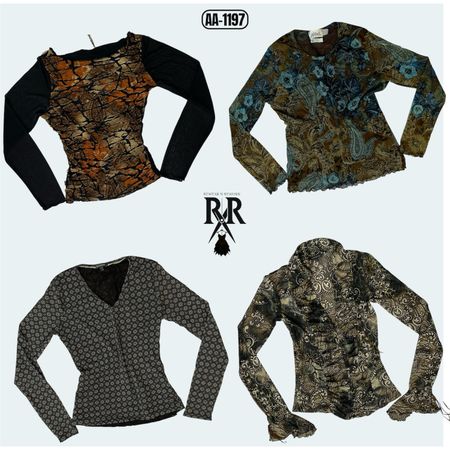 Y2K Boho Earthy Tone Full Sleeve Mesh Mix Tops (AA-1197)
