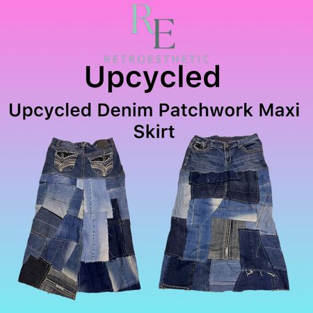 Gonna maxi in patchwork di denim riciclato