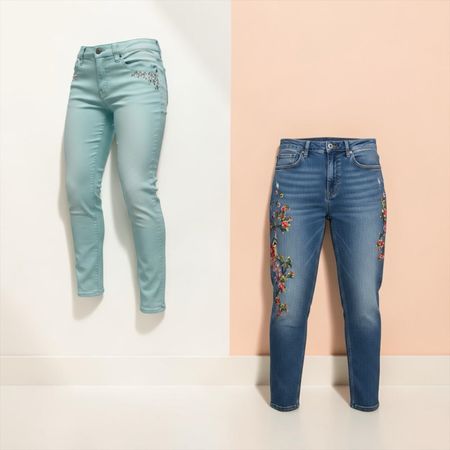 Straight embroidery pocket jeans