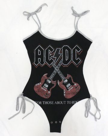 CR1911 UPCYCLED ROCK GRAPHIC TIE-SIDE BODYSUIT