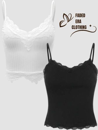 Lace Trim Ribbed Camisole Tank Top