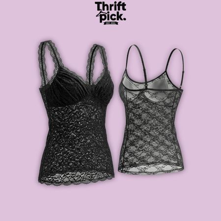 Y2K Schwarzes Spitzen-Cami-Top