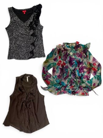 Y2K Ruffle Blouse & Chiffon Cami Tops Bundle (VB 21)