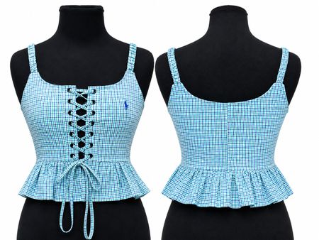 CR1915 UPCYCLED LACE-UP PEPLUM CAMI TOP