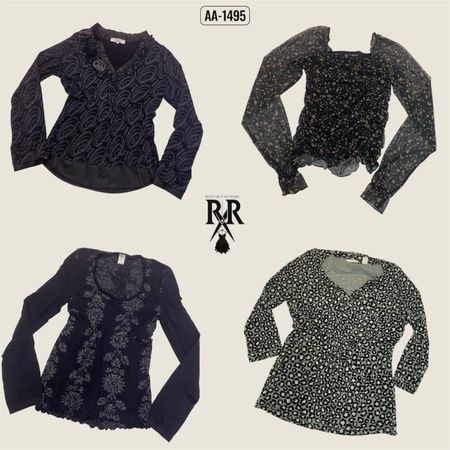 Tops de Manga Longa Preta Y2K Rave (AA-1252)