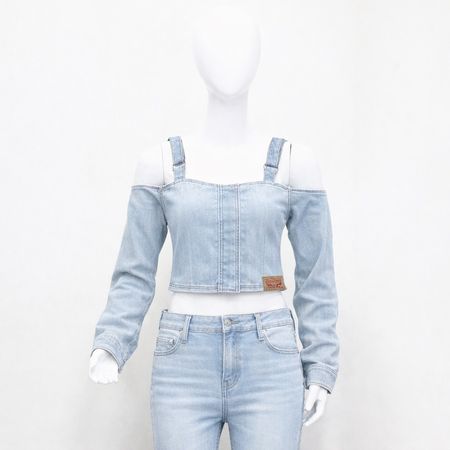 CR1961 Upcycled Denim Strap Crop Top