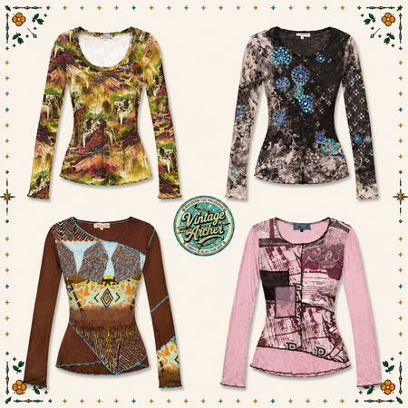 Retro Euro Chick Mesh Tops: 9pcs (M1)