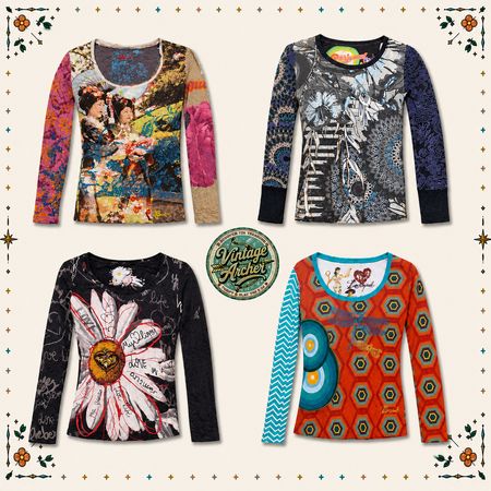 Y2K Desigual Graphic Long Sleeve Blouses: 10pcs (D1)