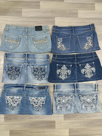 Jupes micro mini en denim recyclé Y2K embellies HD1567 pour femmes