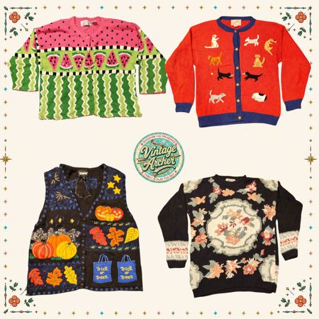 Vintage Heavy Knit Novelty Jumpers: 10 Stück (S1)