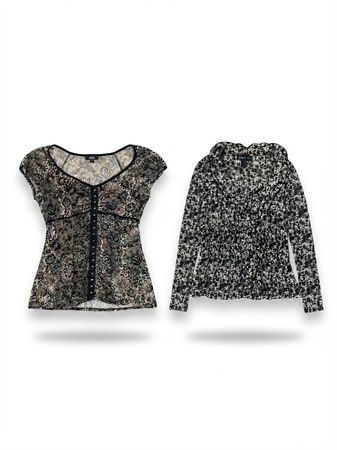 (FV-2215) Y2K Black & White Printed Tops
