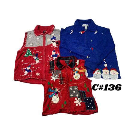 Wholesale Vintage Christmas Sweaters Bundle | 10pcs Women’s Holiday Cardigans Mix (Tiara International, Studio,Croft & Barrow S-XL) C#136