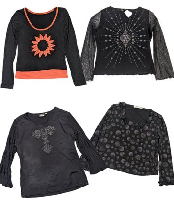 Vintage Y2K Black Graphic Long-Sleeve Tops Bundle (TR-1016)