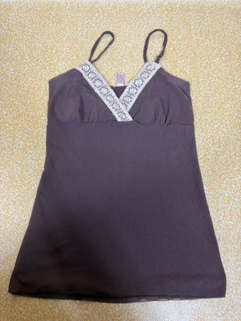 10 Pc Vintage Y2K Earthy Cami Tops - Chocolate Brown & Embroidered Floral Lace Trim Wholesale Bundle #63
