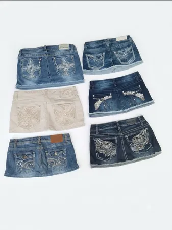 Vintage Y2K Rhinestone Denim Mini Skirt Bundle (A-02)
