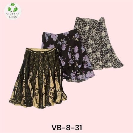 Gonna in poliestere nera stampata in stile vintage Y2K all'ingrosso (VB-8-31) 15 pezzi