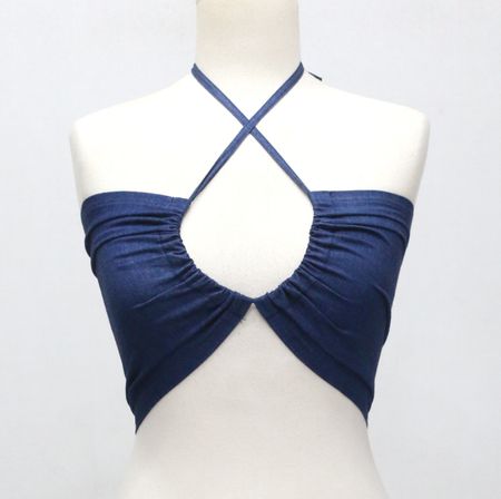 CR1956 UPCYCLED HALTER CUT-OUT CROP TOP