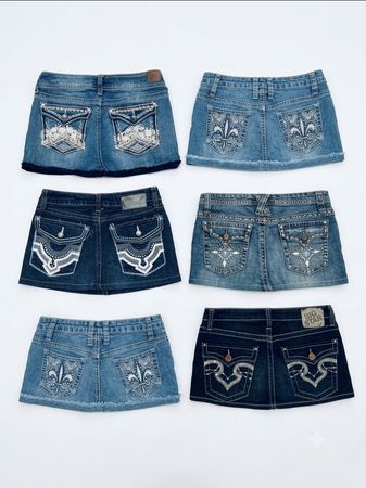 Y2K McBling Saia Mini Jeans com Pedrarias e Bordado no Bolso Lote (A-12)